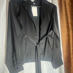 Commense Black Women's Blazer with Tie Waist